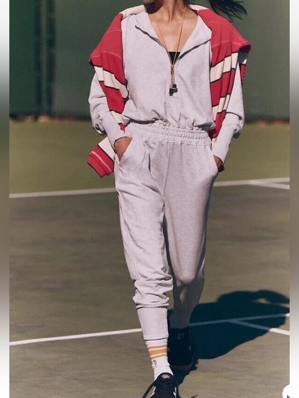 Free People Movement Training Day Jumpsuit Long Sleeve White Heather Medium